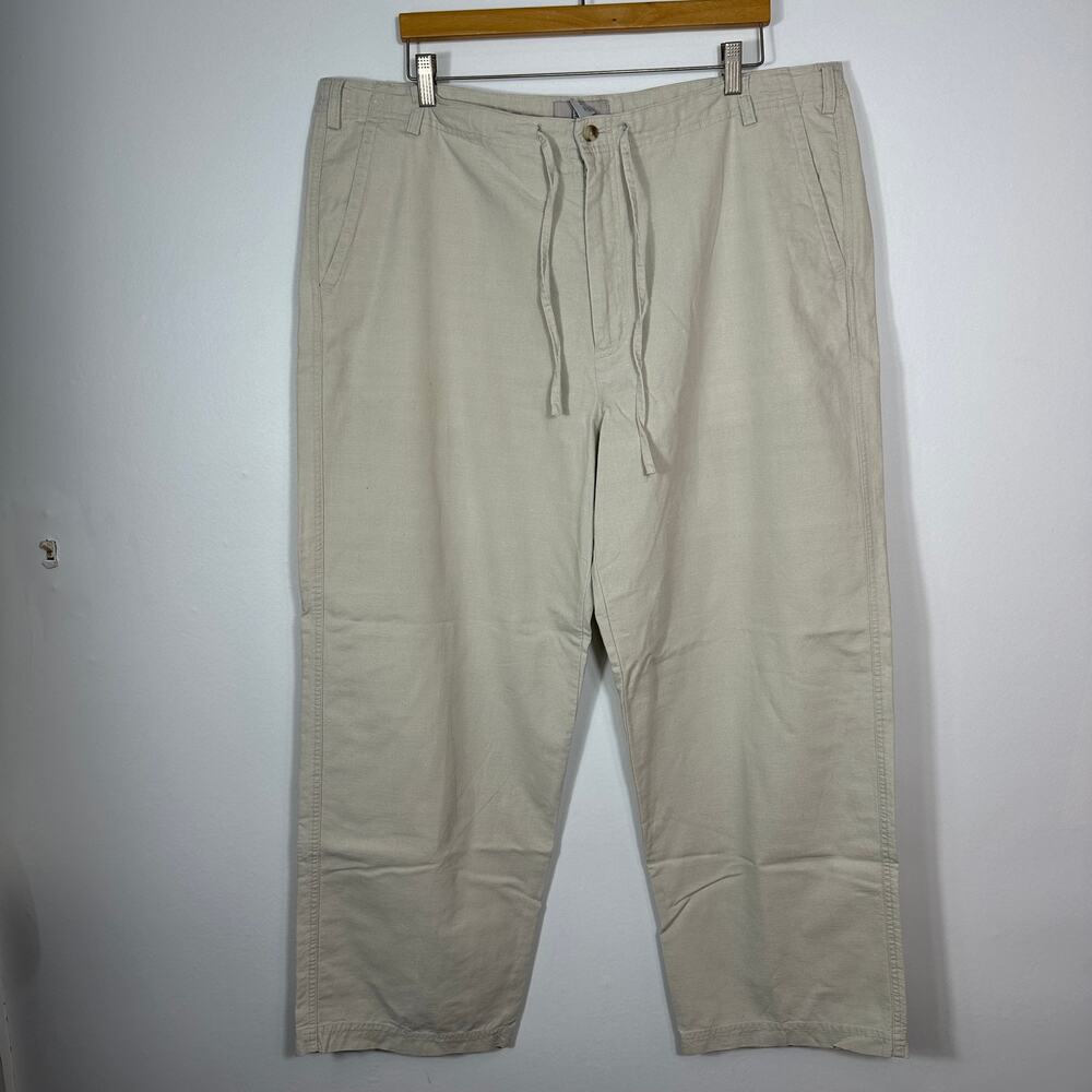 Breakwater Men’s Linen Blend Drawstring Pants 42x30 Beige Casual Relaxed‎